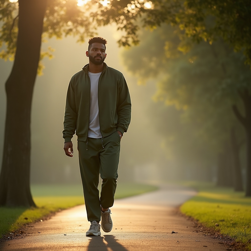 Könnyű reggeli séta parkban, mint aktív regenerációs forma